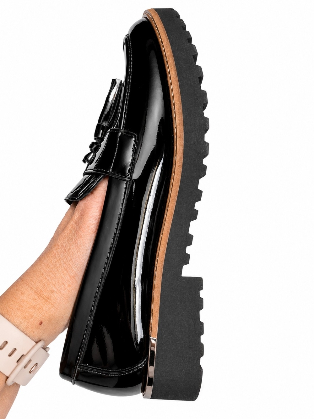 Franco Sarto Black Patent Tassel Loafers - Picture 4 of 9